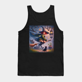 funny witch with a black cat Tank Top